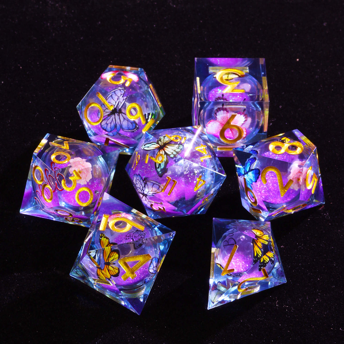 Liquid Core Sharp Edge 7 Dice Set - Butterfly