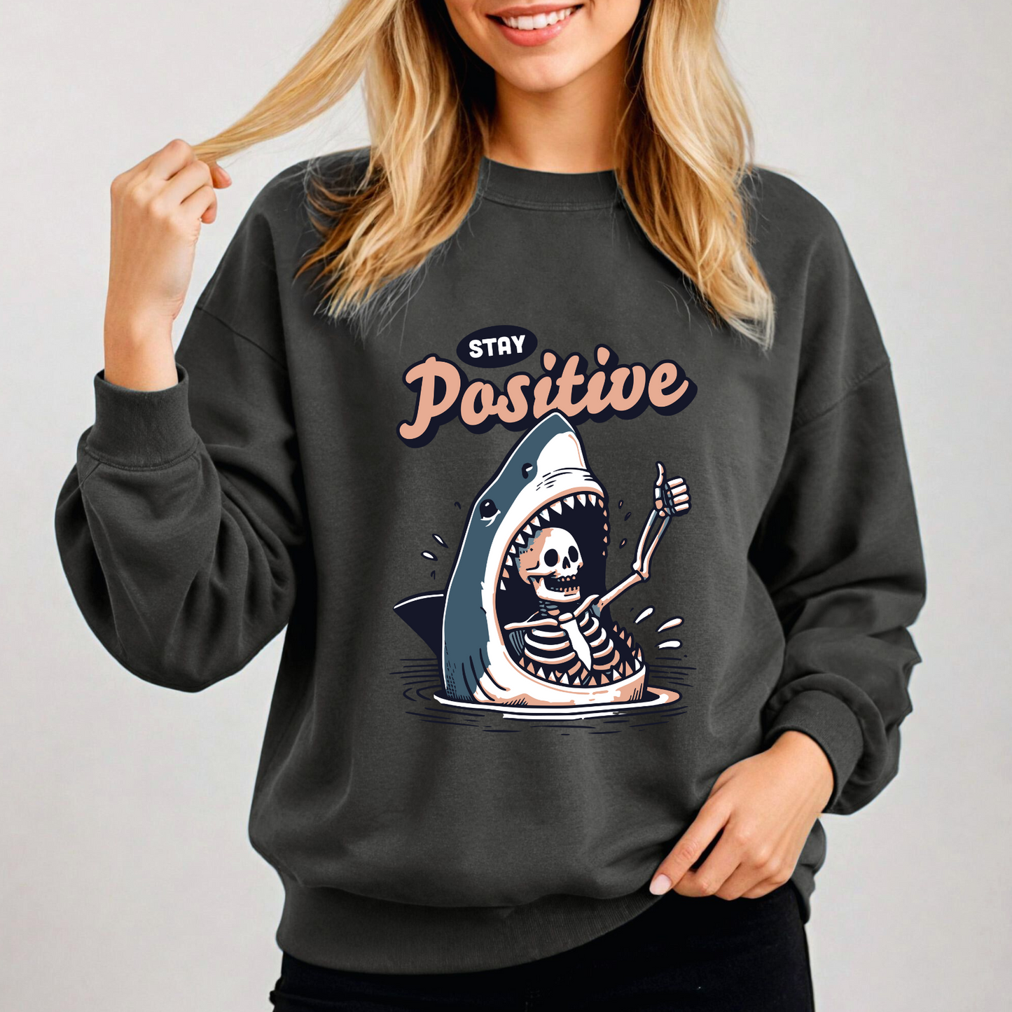 Stay Positive Shark Crewneck