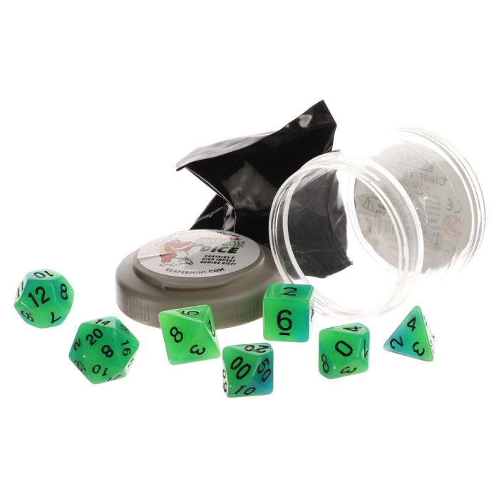 Pizza Dungeon Dice: Glow Green & Blue with Black