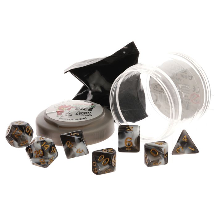 Pizza Dungeon Dice: Dual White & Black with Gold