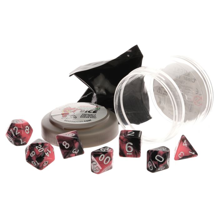 Pizza Dungeon Dice: Dual Pink & Black with White