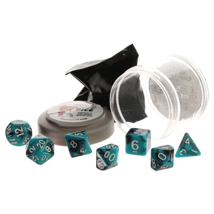 Pizza Dungeon Dice: Dual Teal & Black with White