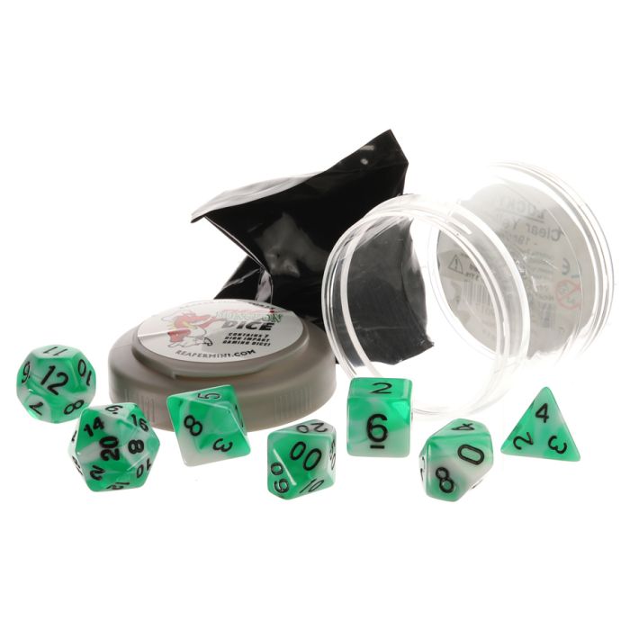 Pizza Dungeon Dice: Dual Teal & White with Black