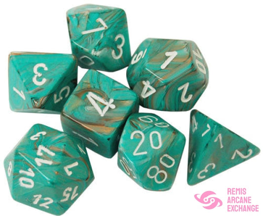 Dice Menagerie 10: Poly Marble Oxi Copper/White (7) Accessories