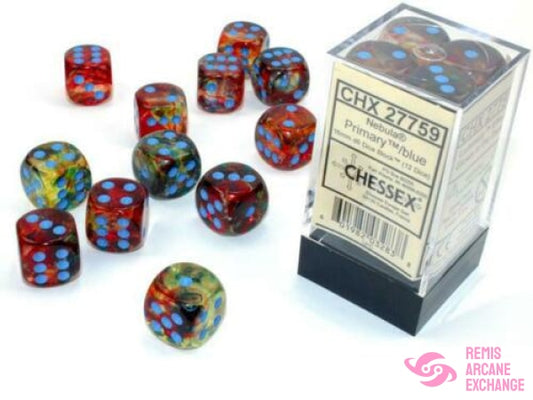 Nebula: 16Mm D6 Primary/Blue Luminary Dice Block (12 Dice) Accessories